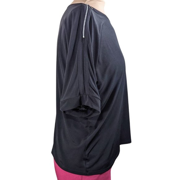 Chico's 3/XL Black Short Sleeve Blouse with Silver Shoulder Zippers - Picture 4 of 10